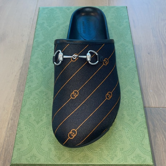 NEW - GUCCI Vintage Jacquard Diagonal GG Horsebit Mens River Mules Sz 9 - Picture 2 of 9